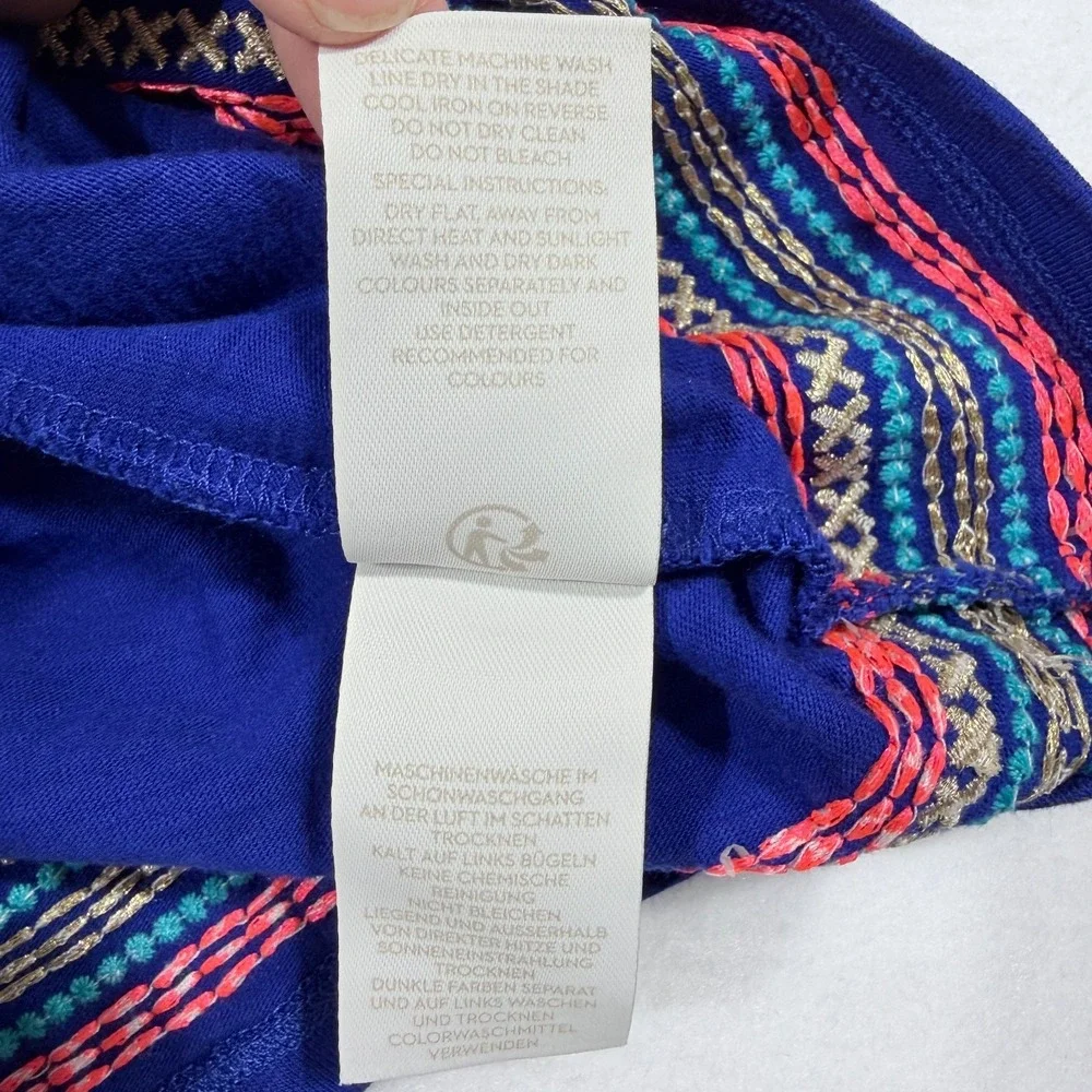 Boden Rosanna Embroidered Jersey Tunic‎ Dress Blue 3/4 Sleeve Swim Cover Up SZ 6